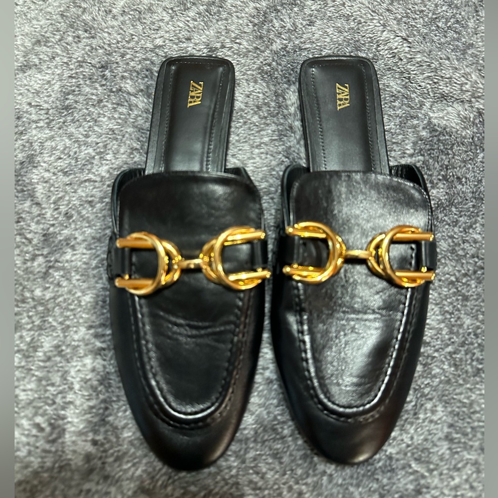 Zara Buckled Leather Mule Loafers